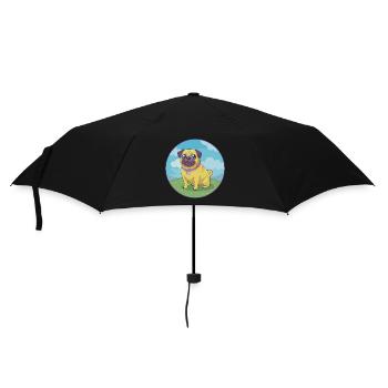 Carlin Chien Mignon Kawaii Dessin animé Clipart Animal Animal de compagnie - Parapluie standard - noir - Devant