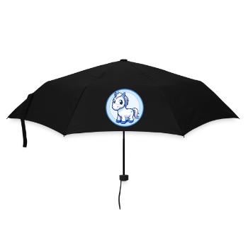 Pferd Blau Kawaii Cartoon Figur Clipart Haustier - Regenschirm (klein) - Schwarz - Vorne