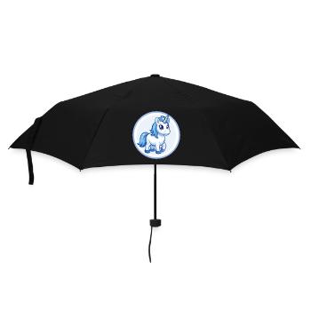 Einhorn Blau Kawaii Cartoon Figur Clipart Haustier - Regenschirm (klein) - Schwarz - Vorne