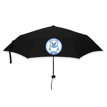 Schwein Blau Niedlich Kawaii Cartoon Figur Clipart Haustier - Regenschirm (klein) - Schwarz - Vorne