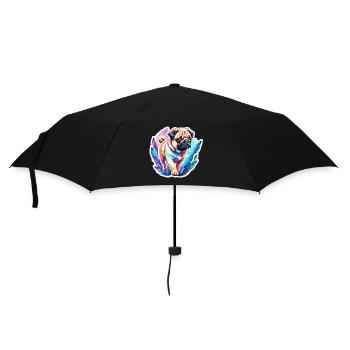 Mops Wasserfarben - Regenschirm (klein) - Schwarz - Vorne
