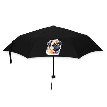 Mops Wasserfarben - Regenschirm (klein) - Schwarz - Vorne