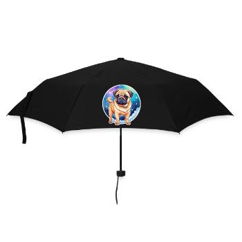 Mops Wasserfarben - Regenschirm (klein) - Schwarz - Vorne