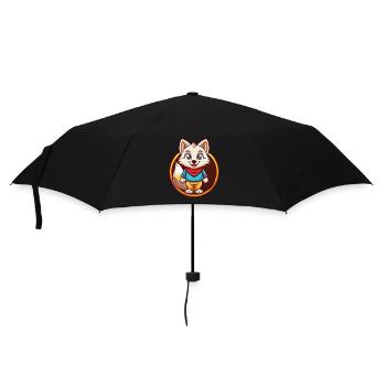 Polarfuchs Lustige Kawaii Cartoon Clipart Tier Haustier - Regenschirm (klein) - Schwarz - Vorne