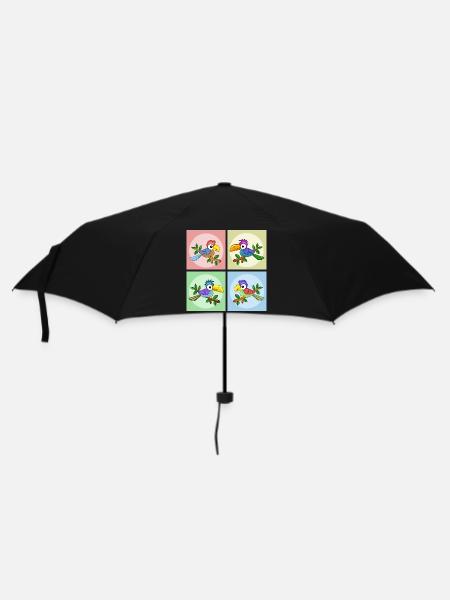 Bunte Papageien - Regenschirm (klein) - Schwarz