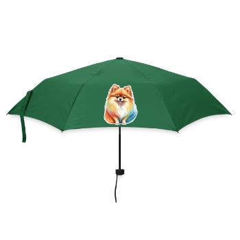 Pomeranian Zwergspitz Wasserfarben - Regenschirm (klein) - Flaschengrün - Vorne