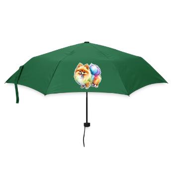 Pomeranian Zwergspitz Wasserfarben - Regenschirm (klein) - Flaschengrün - Vorne