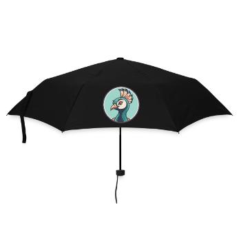 Pfau Kawaii Cartoon Figur Tier Haustier Gesicht - Regenschirm (klein) - Schwarz - Vorne
