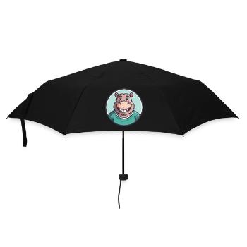 Nilpferd Kawaii Cartoon Figur Tier Haustier Gesicht - Regenschirm (klein) - Schwarz - Vorne