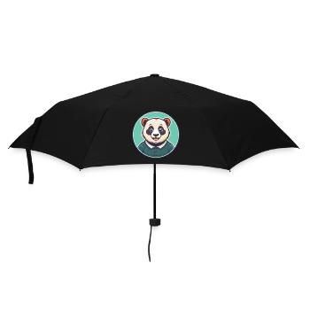 Panda Kawaii Cartoon Figur Tier Haustier Gesicht - Regenschirm (klein) - Schwarz - Vorne