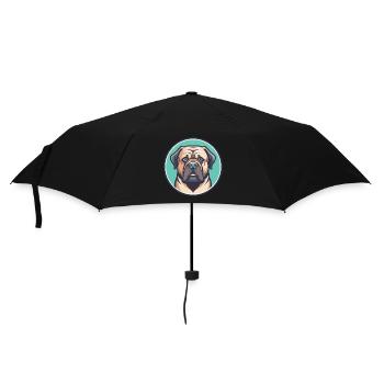 Assyrische Dogge Hunderasse Karikatur Kawaii Clipart - Regenschirm (klein) - Schwarz - Vorne