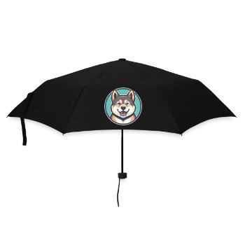Amerikanische Akita Hunderasse Cartoon Kawaii Clipart - Regenschirm (klein) - Schwarz - Vorne