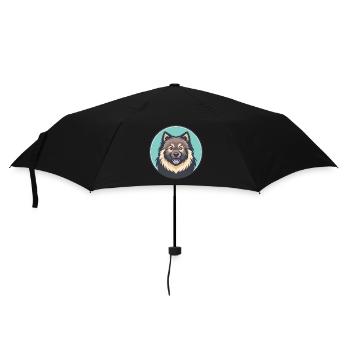 Keeshond Dog Breed Colorful Cartoon Kawaii Clipart - Umbrella (small) - black - Front