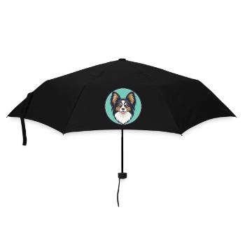 Papillon Hunderasse Bunte Karikatur Kawaii Clipart - Regenschirm (klein) - Schwarz - Vorne