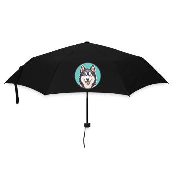 Sibirischer Husky Hunderasse Cartoon Kawaii Clipart - Regenschirm (klein) - Schwarz - Vorne