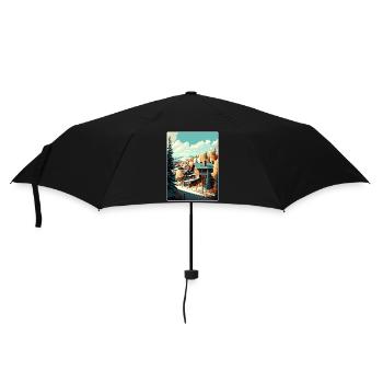 Park Ski Skiing Travel Poster Souvenir Paint WPA - Umbrella (small) - black - Front