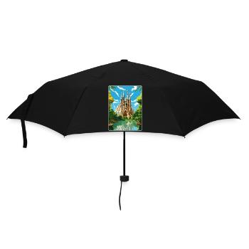 Barcelona Spain Travel Poster Souvenir Paint WPA - Umbrella (small) - black - Front