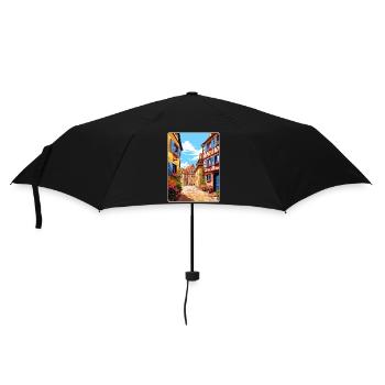 Alsace France Travel Poster Souvenir Painting WPA - Umbrella (small) - black - Front