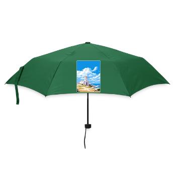 Delos Greece Travel Poster Souvenir Postcard Paint - Umbrella (small) - bottlegreen - Front
