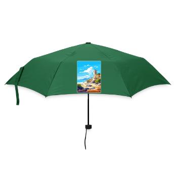 Delos Greece Travel Poster Souvenir Postcard Paint - Umbrella (small) - bottlegreen - Front