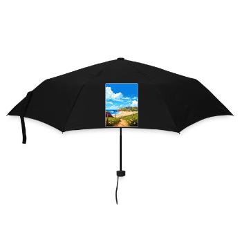 Holywell Bay Cornwall England Travel Poster Card - Umbrella (small) - black - Front