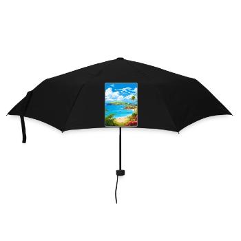 Antigua and Barbuda Caribbean Travel Poster Card - Umbrella (small) - black - Front