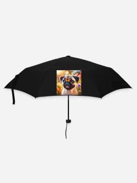 Pfiffiger Hund mit Schmetterling - Regenschirm (klein) - Schwarz