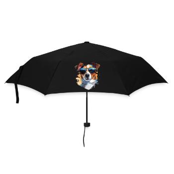 Jack Russel mit Sonnenbrille - Regenschirm (klein) - Schwarz - Vorne