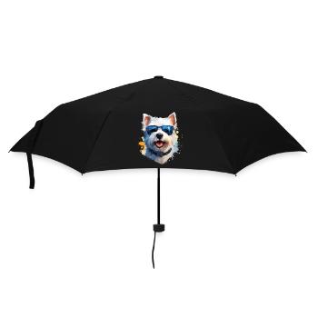 Westie mit Sonnenbrille - Regenschirm (klein) - Schwarz - Vorne