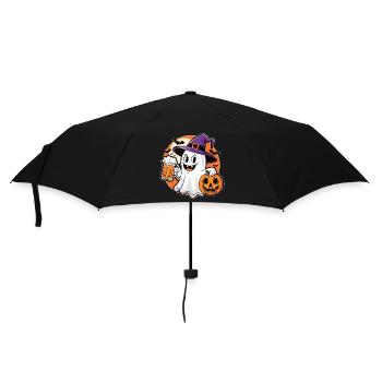 Halloween Geist mit Bier und Kürbis - Regenschirm (klein) - Schwarz - Vorne