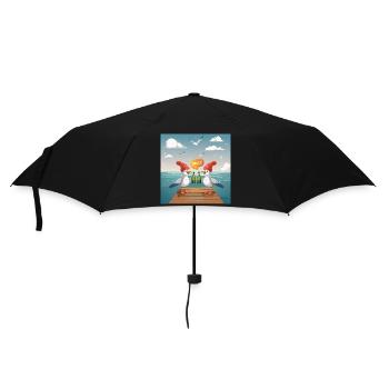 02 Lustige Möwen trinken Flaschen Bier Meer Prost - Regenschirm (klein) - Schwarz - Vorne