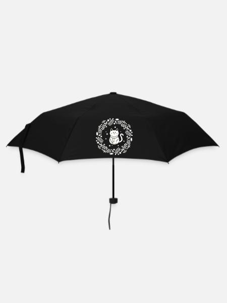 Weihnachtskranz mit süßer Katze - Regenschirm (klein) - Schwarz