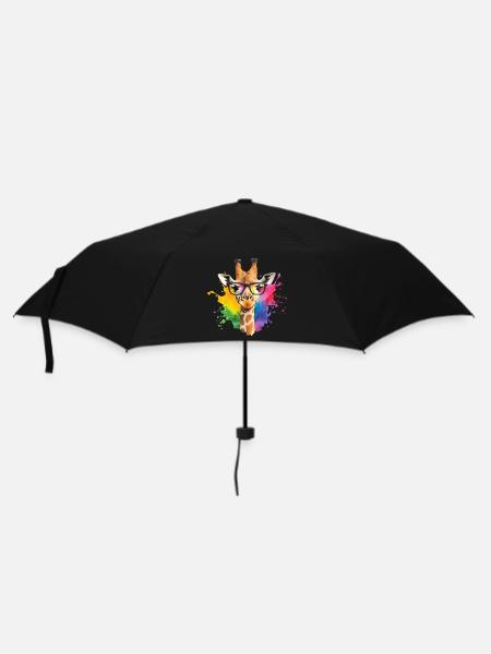 Colorful Giraffe with Glasses and Rainbow Splash - Umbrella (small) - black