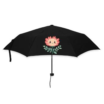 Fröhliche Blume - Regenschirm (klein) - Schwarz - Vorne