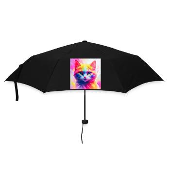 Vibrant Rainbow Cat Artwork - Umbrella (small) - black - Front