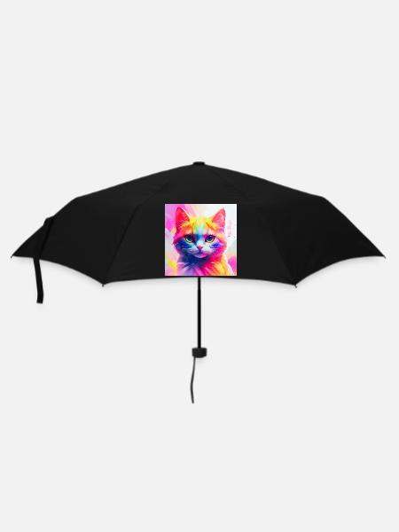 Lebendiges Regenbogenkatzen-Kunstwerk - Regenschirm (klein) - Schwarz