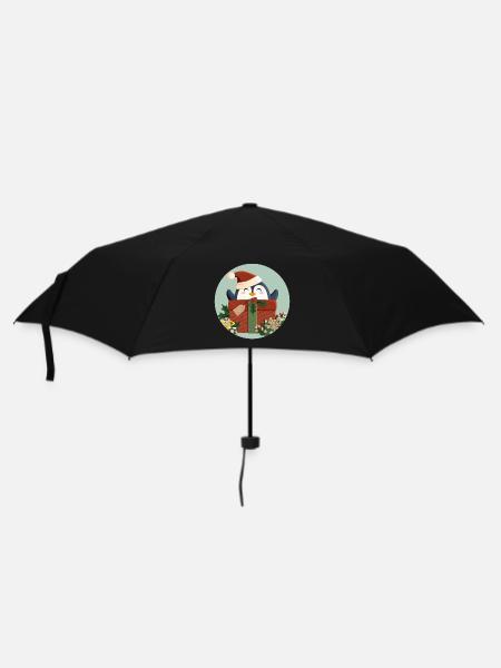 Cute Penguin with Gift and Santa Hat - Umbrella (small) - black
