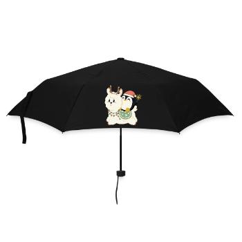 Alpaca and penguin celebrate Christmas - Umbrella (small) - black - Front