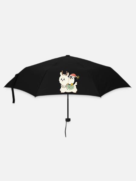 L’alpaga et le pingouin fêtent Noël - Parapluie standard - noir