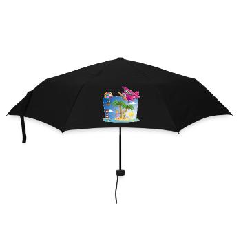 Sonne, Insel, Flugzeug, Palmen, Heißluftballon - Regenschirm (klein) - Schwarz - Vorne