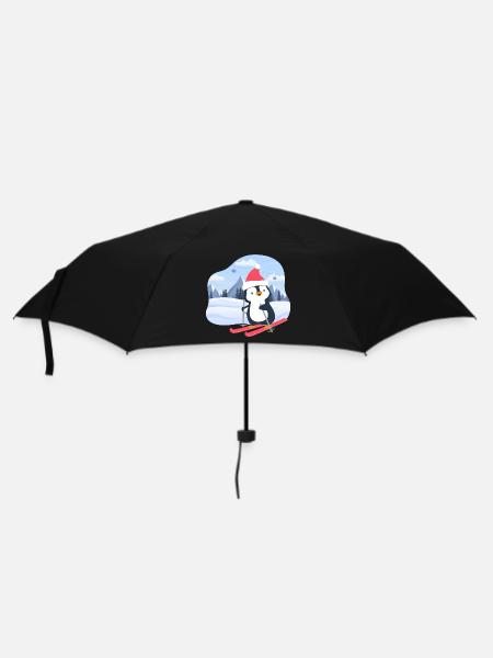 Kleiner Pinguin fährt Ski - Regenschirm (klein) - Schwarz