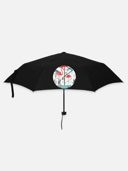Illustration de flamant rose en environnement tropical - Parapluie standard - noir