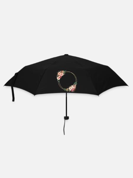 Rustikaler Blumen-Kranz, personalisierbar - Regenschirm (klein) - Schwarz