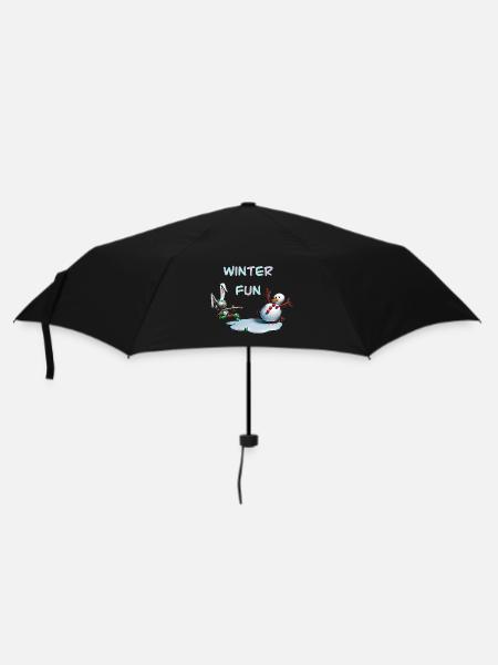 Winter Fun: Bunny and Snowman - Umbrella (small) - black