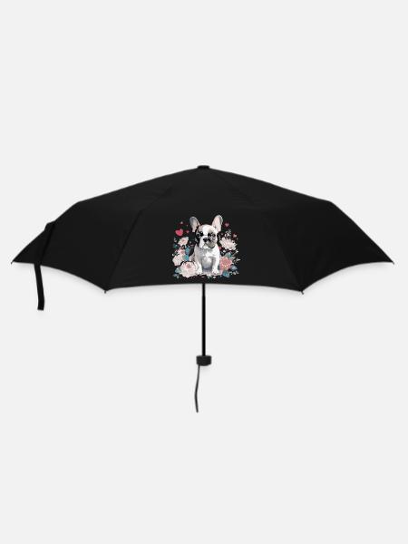 Charmanter French Bulldog mit Blumenarrangement - Regenschirm (klein) - Schwarz