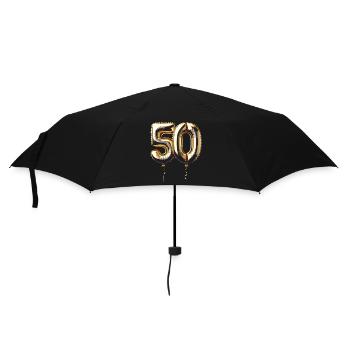 50 Jahre Gold Luftballon Folienballon Geschenk - Regenschirm (klein) - Schwarz - Vorne