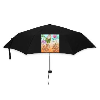 Monstera Tropical Flowers and Leaves Pattern - Umbrella (small) - black - Front