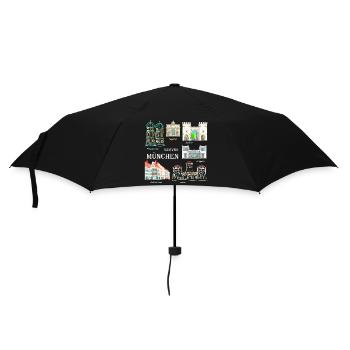 München, Handzeichnung Wahrzeichen, Bayern - Regenschirm (klein) - Schwarz - Vorne
