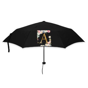 Un monogramme, floral, personnalisable - Parapluie standard - noir - Devant