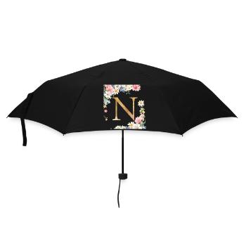 N Monogramme, Floral, Personnalisable - Parapluie standard - noir - Devant